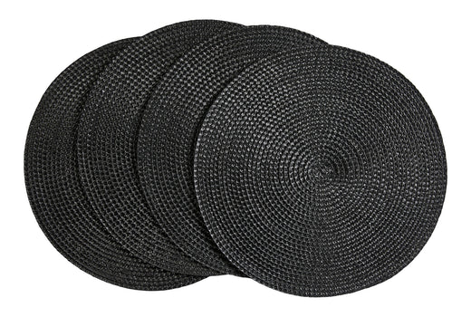 CANVAS Braided Round Placemats, Black, 15-in Diameter, 4-pk