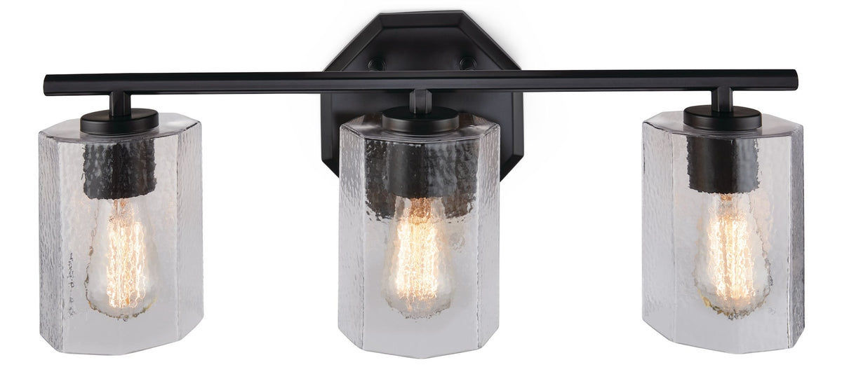 CANVAS Bridgewater 3-Light Vanity Light Fixture with Rippled Glass Shade, Black