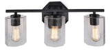 CANVAS Bridgewater 3-Light Vanity Light Fixture with Rippled Glass Shade, Black
