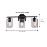 CANVAS Bridgewater 3-Light Vanity Light Fixture with Rippled Glass Shade, Black image 3