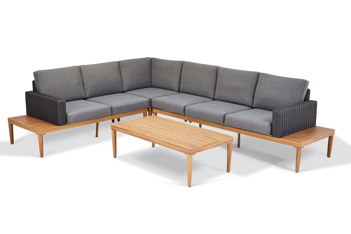 CANVAS Edenvale Aluminum Frame & Wicker Faux Wood Finish Outdoor/Patio Sectional Set, 4-pc