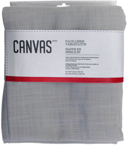 CANVAS Faux Linen Rectangle Tablecloth, 60-in x 102-in, Light Grey