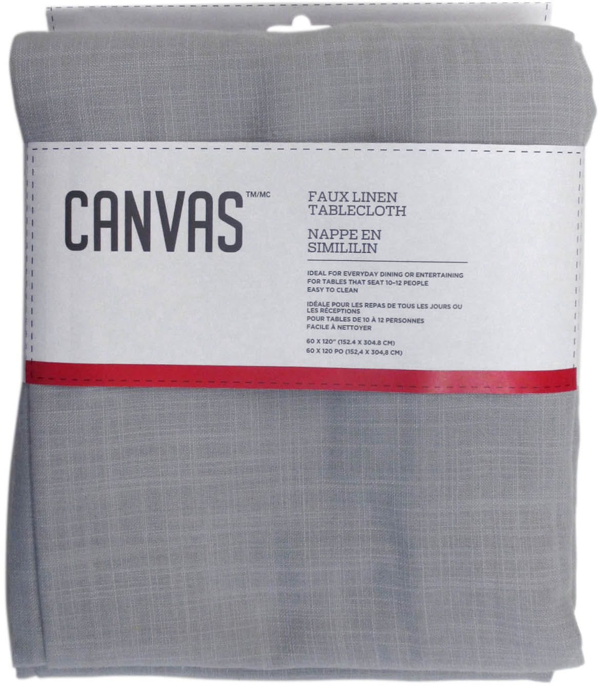 CANVAS Faux Linen Rectangle Tablecloth, 60-in x 120-in, Light Grey