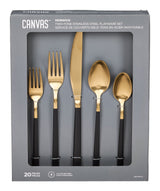 CANVAS Flatware Set, Serves 4, 20-pc, Black & Gold
