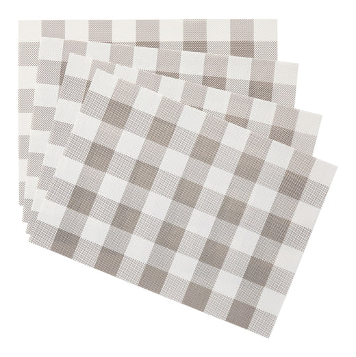 CANVAS Gingham Plaid Checkered Rectangle Placemat, Silver/Ivory, 13-in x 18-in, 4-pk