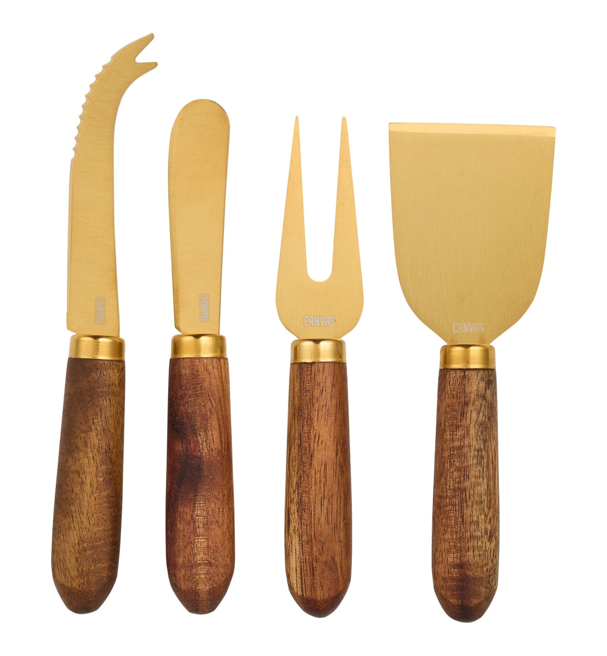 CANVAS Gold & Wood Cheese Knives with Wooden Handle