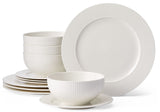 CANVAS Highbury Ribbed New Bone Dinnerware Set, Serves 4, 12-pc, White