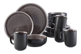 CANVAS Kenway Stoneware Dinnerware Set, Serves 4, 16-pc, Matte Black & Taupe Reactive Glaze