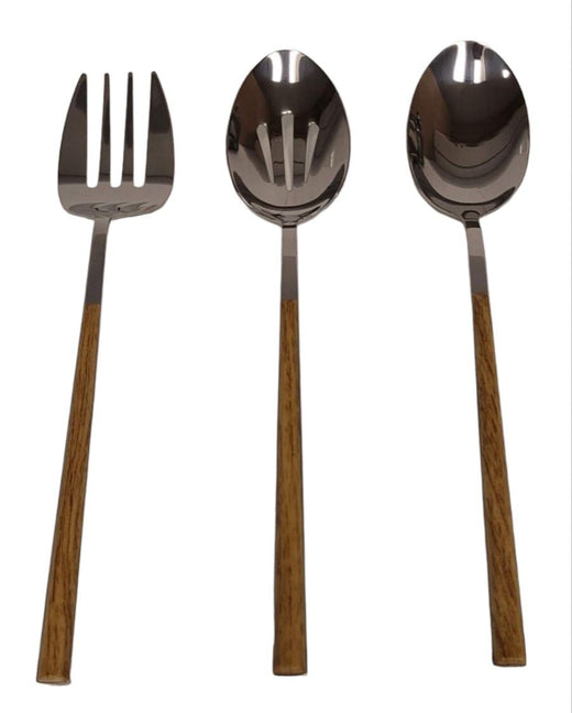 CANVAS Kin Stainless Steel Serving Set with Faux Wood Finish, 3-pc