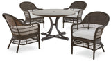 CANVAS Lorette Outdoor Patio Round Dining Set with Wicker Chairs and Built-in Umbrella Pedestal, Brown, 5-pc