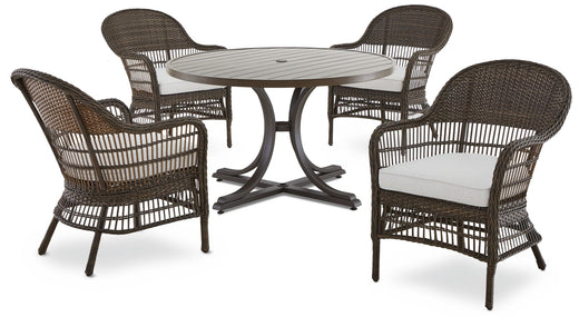 CANVAS Lorette Outdoor Patio Round Dining Set with Wicker Chairs and Built-in Umbrella Pedestal, Brown, 5-pc