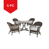 CANVAS Lorette Outdoor Patio Round Dining Set with Wicker Chairs and Built-in Umbrella Pedestal, Brown, 5-pc image 4