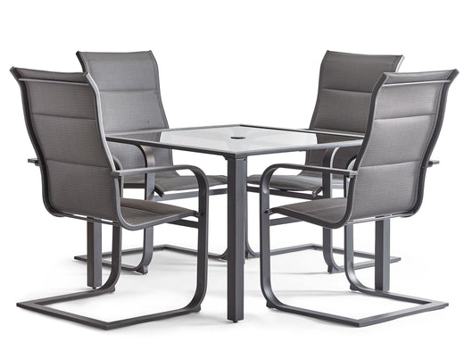 CANVAS Minden Steel Outdoor Patio Dining Set with Glass Top Table, Grey, 5-pc