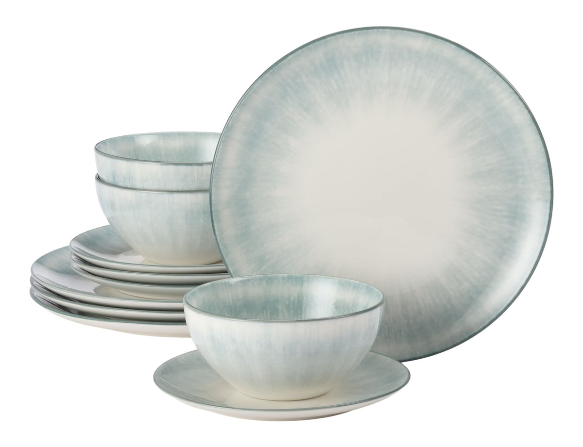 CANVAS Porcelain Dinnerware Set, Serves 4, 12-pc, Sage Green Pad Print