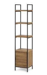 CANVAS Robson 4-Tier Metal Frame Narrow Bookcase With Storage Door, Oak Finish