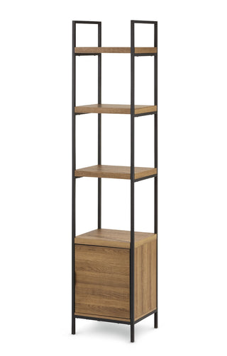 CANVAS Robson 4-Tier Metal Frame Narrow Bookcase With Storage Door, Oak Finish
