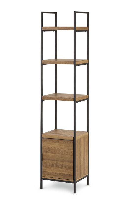 CANVAS Robson 4-Tier Metal Frame Narrow Bookcase With Storage Door, Oak Finish