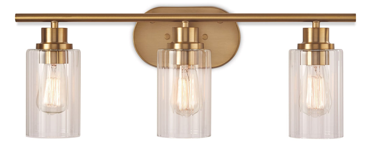 CANVAS Rosstown 3-Light Vanity Light Fixture with Glass Shades, Brushed Gold