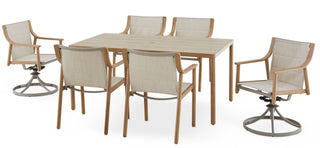 CANVAS Sauble Sling Outdoor Patio Dining Set with Swivel Chairs and Umbrella Hole, Tan, 7-pc