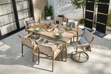 CANVAS Sauble Sling Outdoor Patio Dining Set with Swivel Chairs and Umbrella Hole, Tan, 7-pc image 4