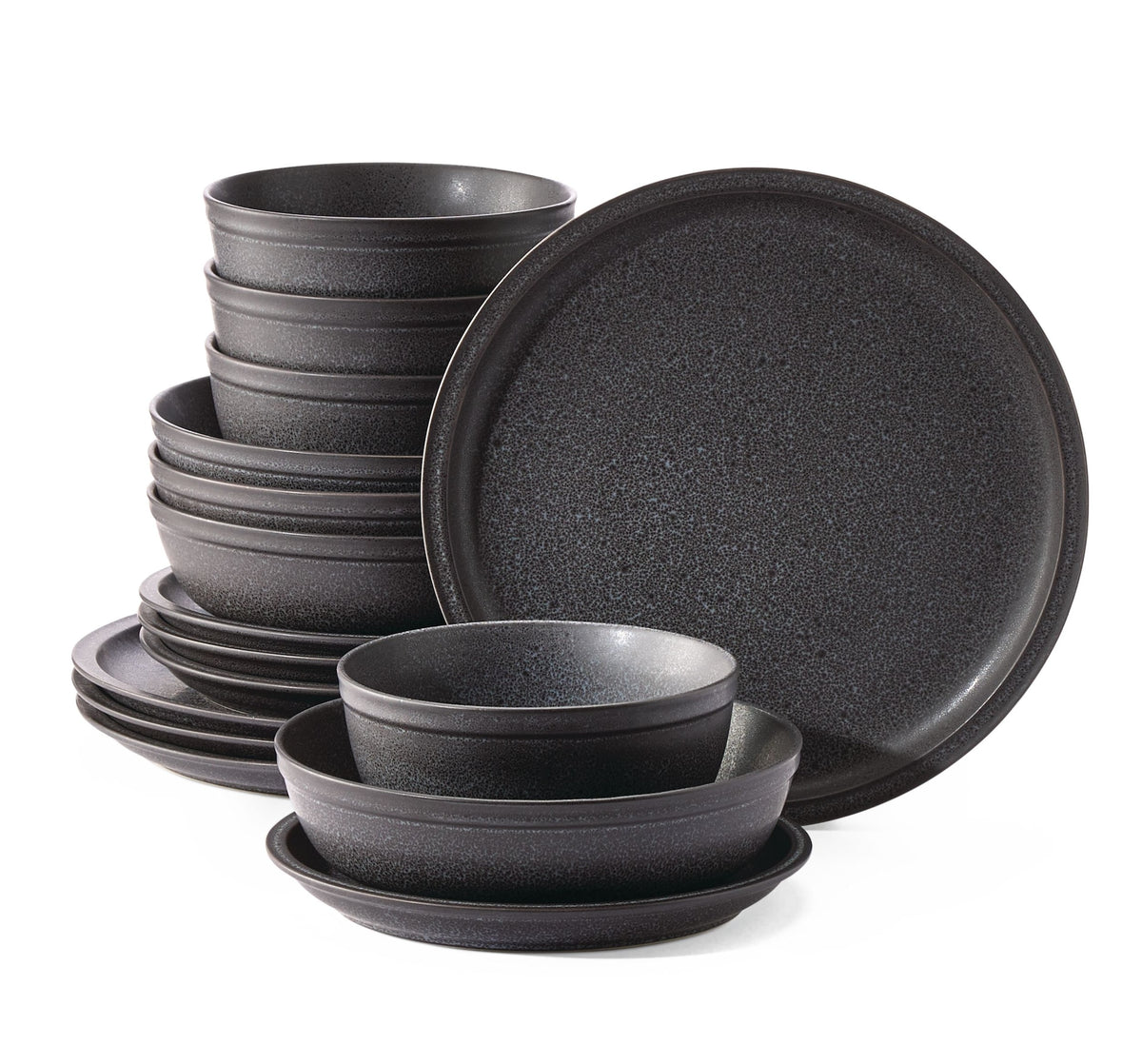 CANVAS Varennes Stoneware Dinnerware Set, Serves 4, 16-pc, Black Reactive Glaze