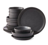 CANVAS Varennes Stoneware Dinnerware Set, Serves 4, 16-pc, Black Reactive Glaze