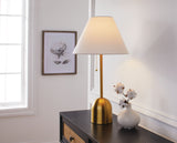 CANVAS White Linen Cone Shade Table Lamp, 22-in, Antique Brass image 4