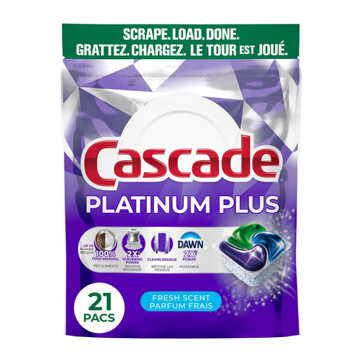 Cascade Platinum Plus ActionPacs Dishwasher Detergent Pods, Fresh, 21 Count