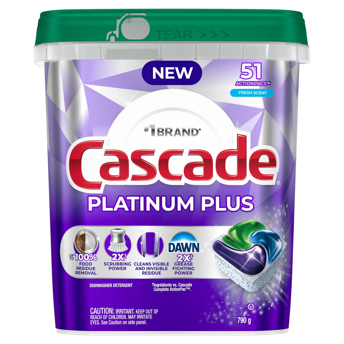 Cascade Platinum Plus ActionPacs Dishwasher Detergent Pods, Fresh, 51-pk