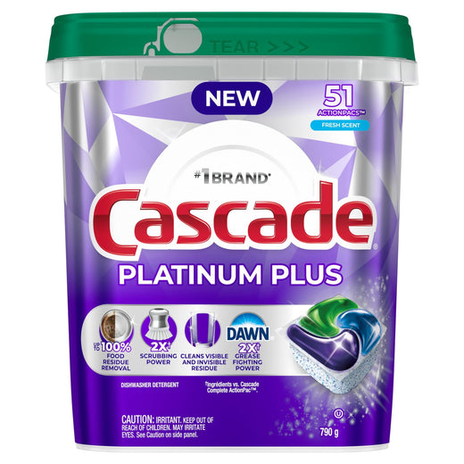 Cascade Platinum Plus ActionPacs Dishwasher Detergent Pods, Fresh, 51-pk
