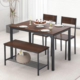 Dining Table and Chairs Dining Table Set with 2 Chairs and 1 Bench Bar Set Kitchen Table and Chairs for Dining Room Bistro Set，Pure White image 2