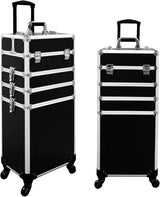 4 in 1 Professional Rolling Aluminum Cosmetic Makeup Train Organizer Storage Case Artist Train Case Salon Beauty Cosmetic Jewelry Organizer Trolley with 4 Wheels (All Black) image 2