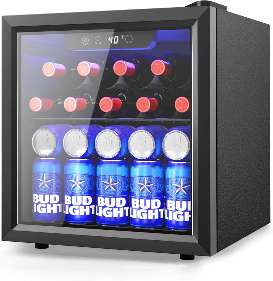 Refrigerator Cooler - 126 Can Mini Fridge with Glass Door for Soda Beer or Wine, Beverage Cooler for Home, Office, Bar with Adjustable Removable Shelves, Silver