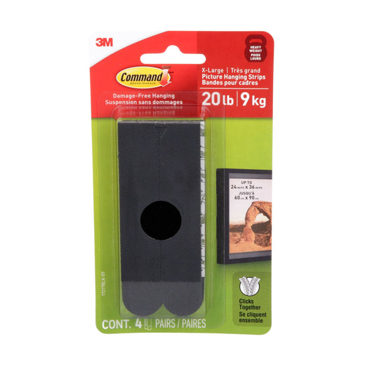 Command 20-lb Black Picture Hanging Strips, 17217BLK-EF | 4 Pairs, X-Large Strips