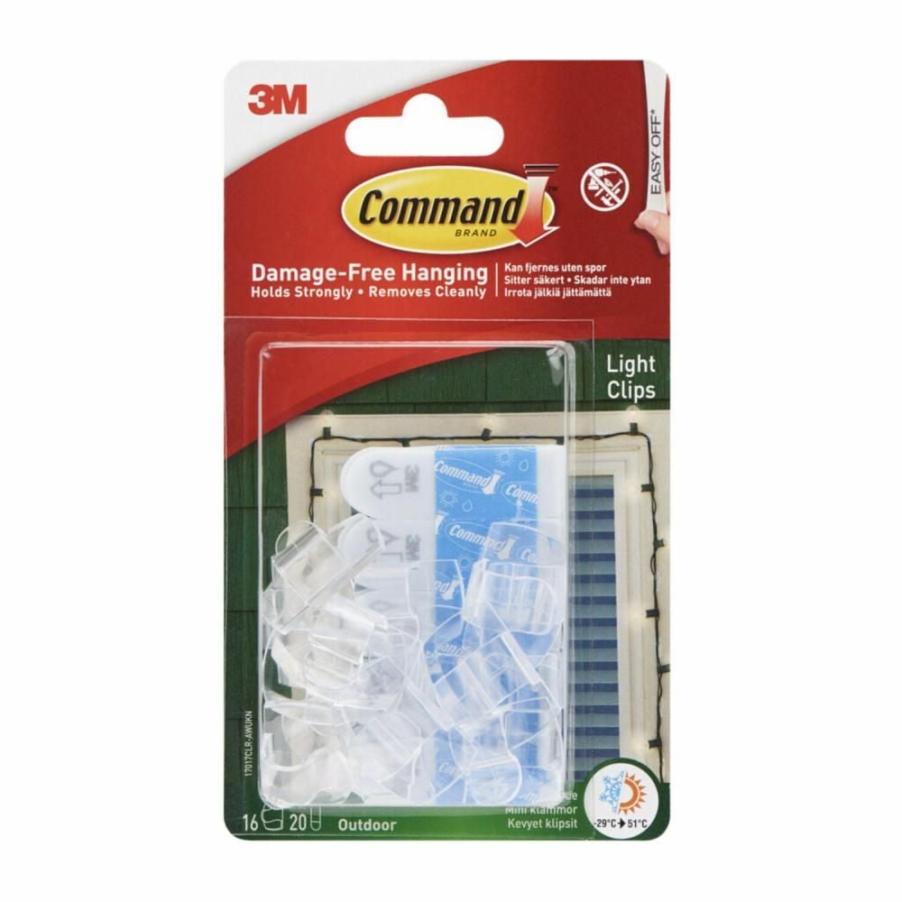 Command Clear Small Light Clips, for Outdoor, All Weather Strips Included