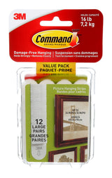 Command Large Adhesive Picture Hanging Strips Value Pack, White, 16-lbs, 12 Strips per Pack
