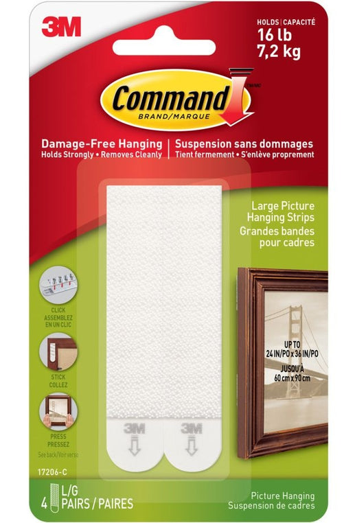 Command Large Adhesive Picture Hanging Strips, White, 16-lbs, 4 Strips per Pack