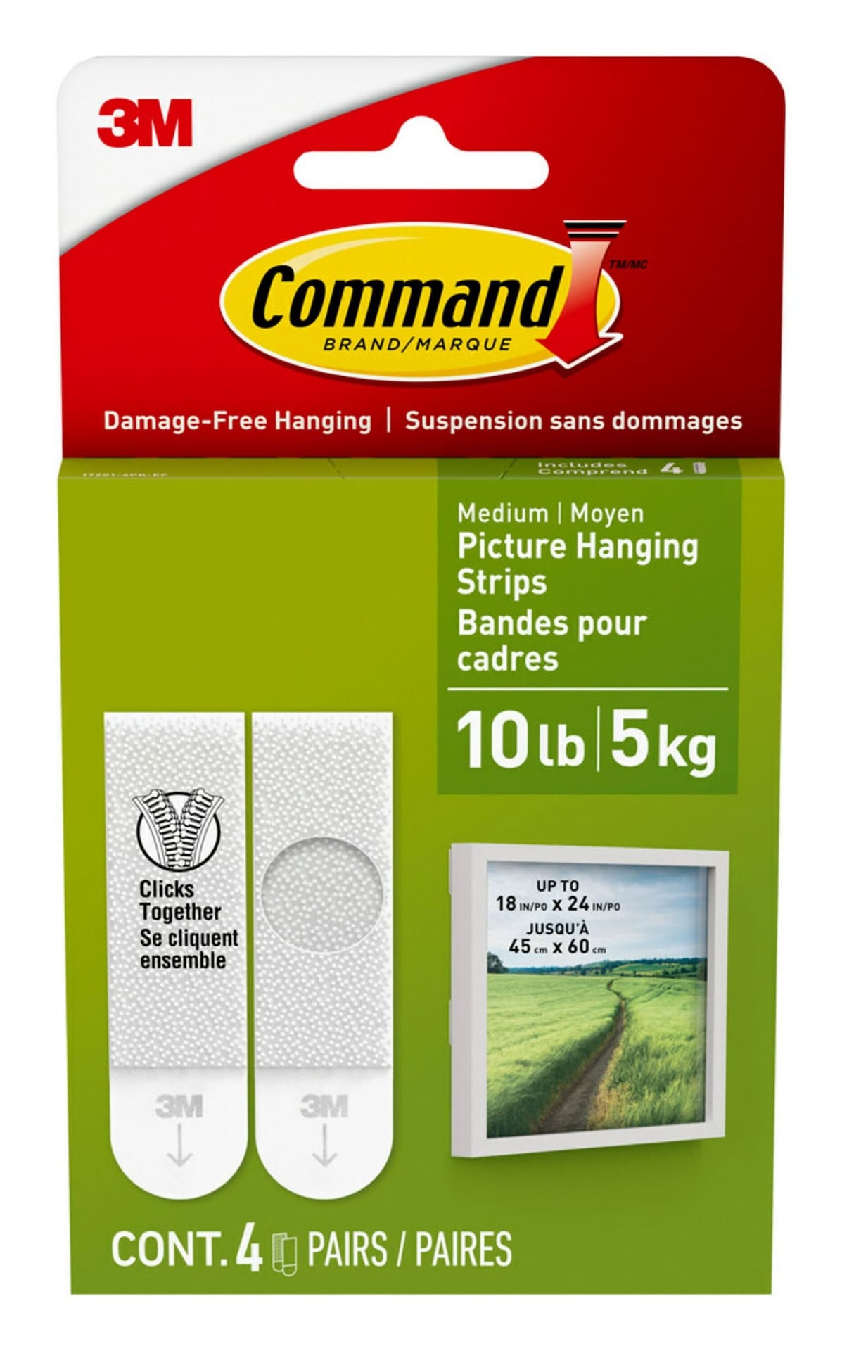 Command Medium Adhesive Picture Hanging Strips, White, 9-lbs, 3 Strips per Pack