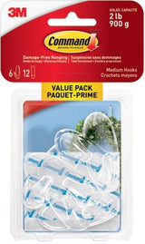Command Medium Hooks Value Pack with Adhesive Strips, Clear, 2-lbs, 6 Strips per Pack