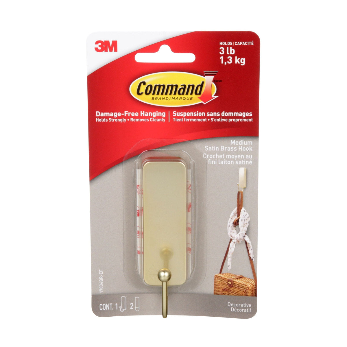 Command Medium Satin Brass Hook