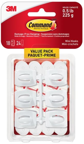 Command Mini Hooks Value Pack with Adhesive Strips, Clear, 0.5-lbs, 18 Strips per Pack