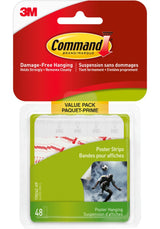 Command Small Adhesive Poster Hanging Strips Value Pack for Small Posters, White, 48 Strips per Pack