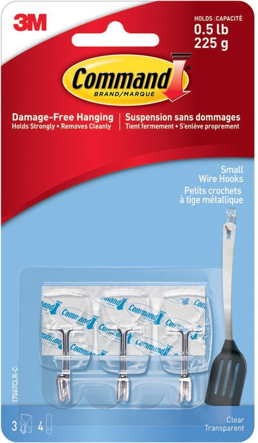 Command Small Wire Hooks with Adhesive Strips, Clear, 0.5-lbs, 3 Strips per Pack