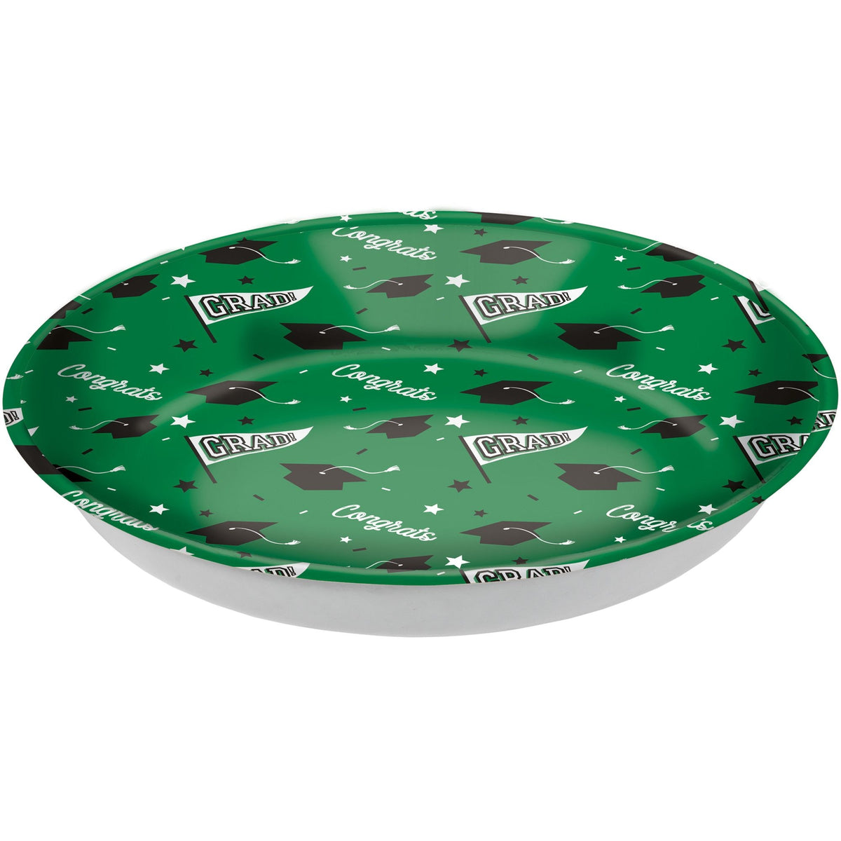 "Congrats Grad" Round Plastic Reusable Serving Bowl, Green, 14-in, for Graduation