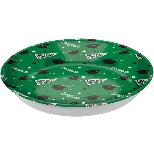 "Congrats Grad" Round Plastic Reusable Serving Bowl, Green, 14-in, for Graduation