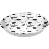 "Congrats Grad" Round Plastic Reusable Serving Bowl, White, 14-in, for Graduation