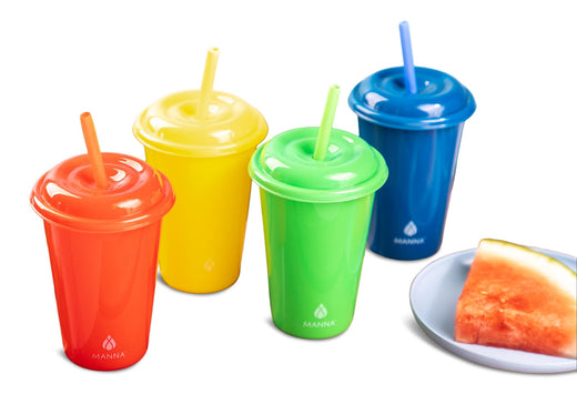 Core Home Plastic Kids Cups with Straws & Lids, 4-pc, Assorted Colours