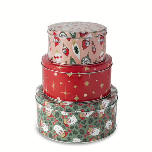 Core Home Retro Print Nested Storage Tin Canister Set with Lids, 3 Count