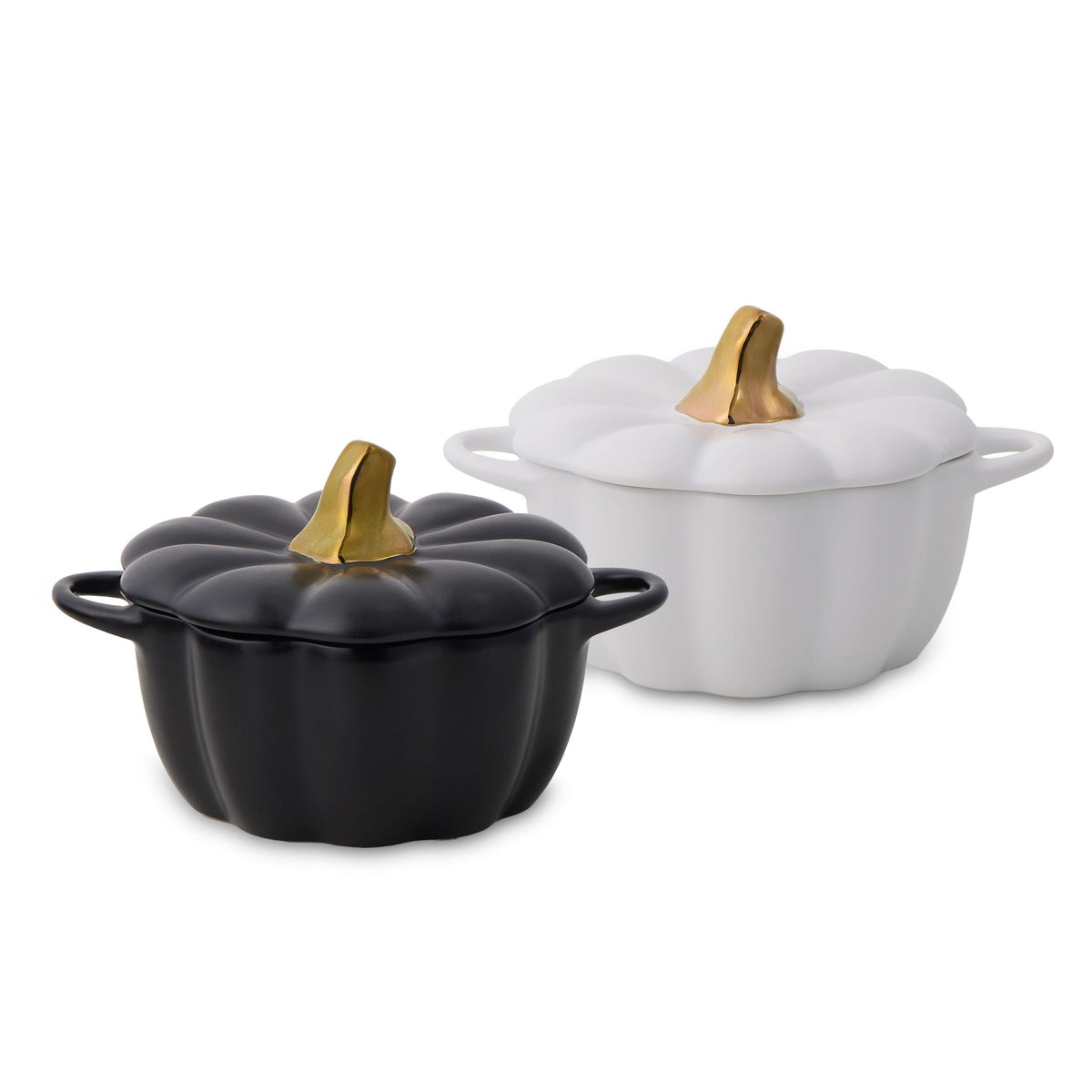 Core Kitchen 320-mL Black/White Ceramic Pumpkin Cocotte, 2-pk