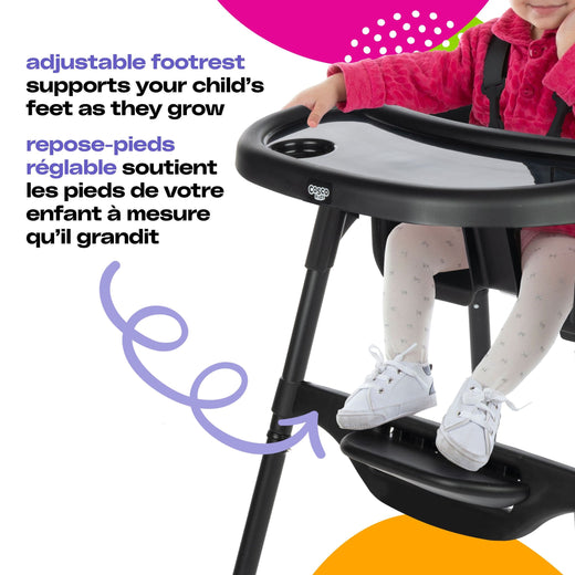 Cosco Black Canteen High Chair with Adjustable Footrest